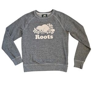 Roots Canada Gray Heathered‎ Beaver Logo Crewneck Sweatshirt Size Medium